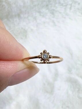 Unique 14K Rose Gold Solitaire Natural Diamond Rising Sun Ring, sz 5.25